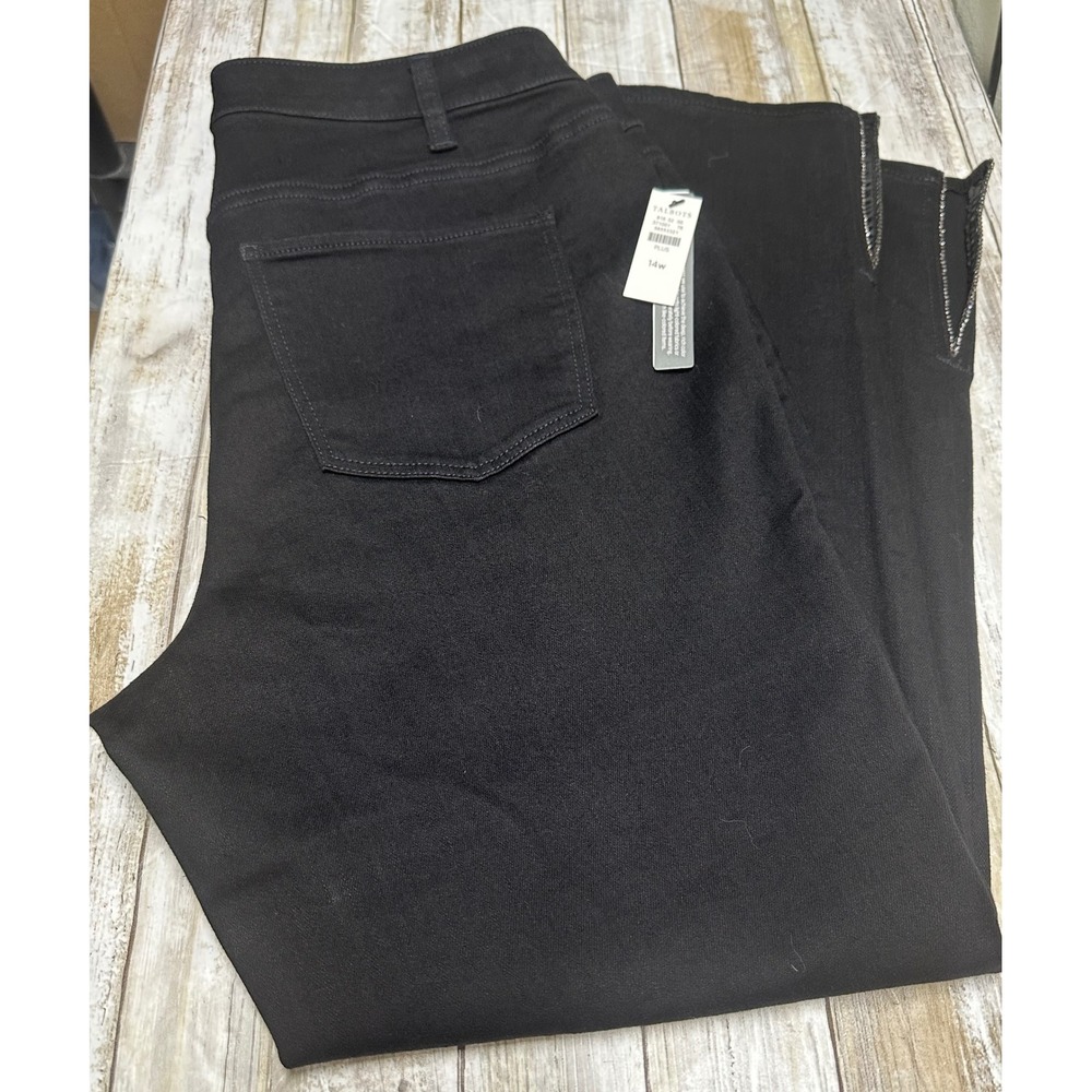 Talbots women's Slim Ankle Jeans 14W Black Rinse Wash‎ Rhinestone Hem Slit NWT